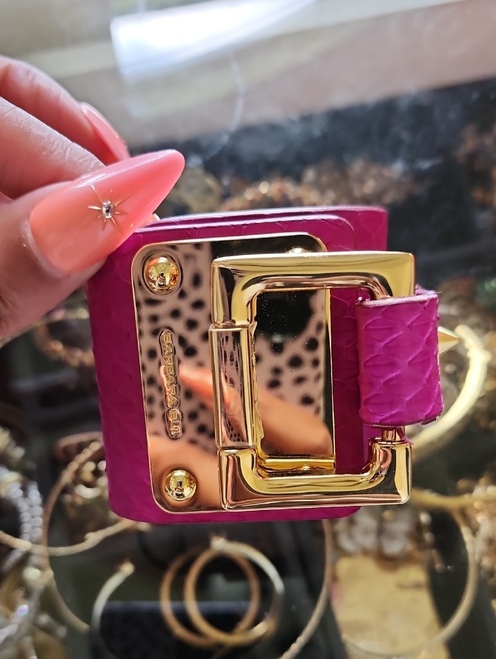 Barbara Bui Fuchsia Leather Bracelet with Gold-Tone Buckle